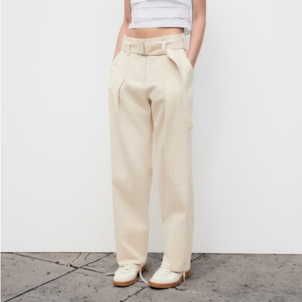 ZARA NWT! BELTED COTTON PANTS